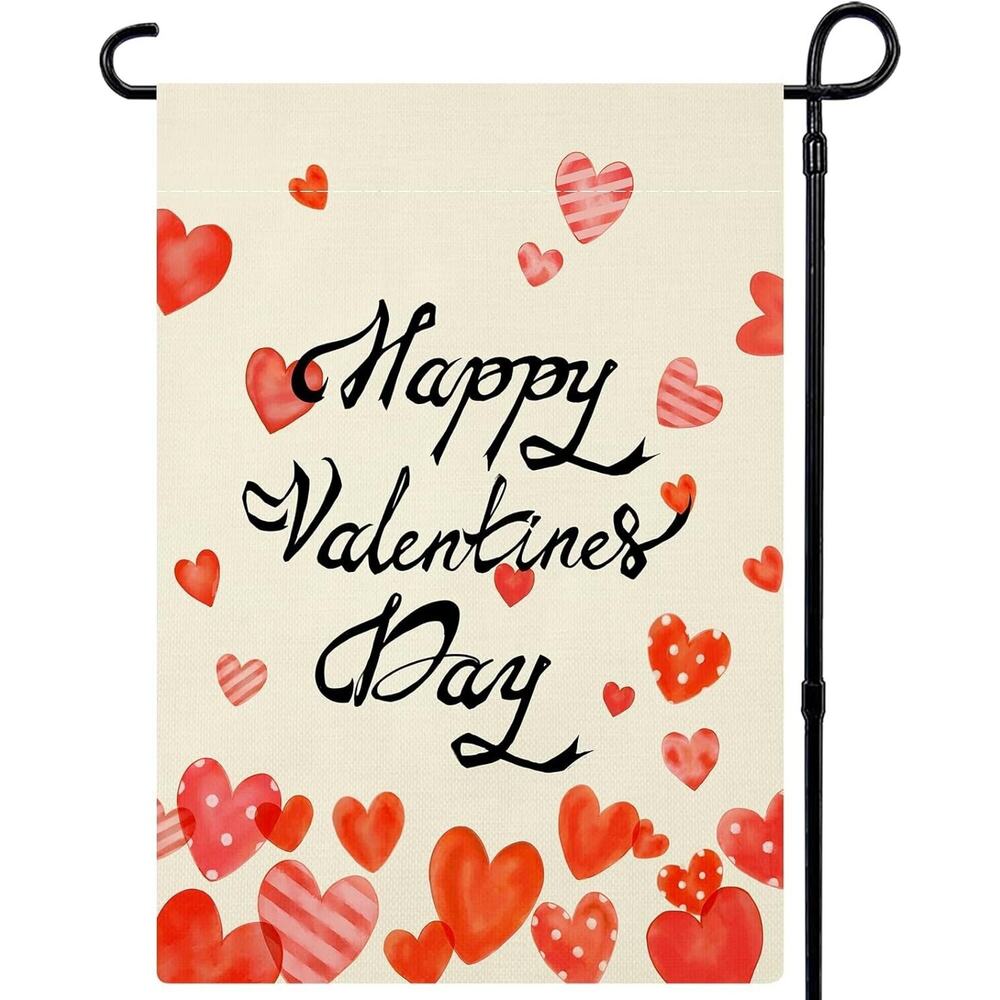 Happy Valentine's Day Outdoor Yard Double Sided Garden Flag 12x18 Hearts